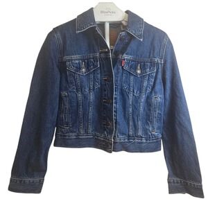 Levi's Premium Denim Trucker Jacket Womens‎ S Blue Cropped Classic Jean Jacket